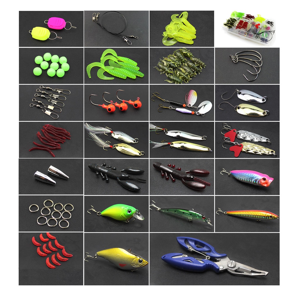 Multi fiskeri lokkesæt spinner crankbait minnow popper vib blød hård ske crank lokkemad fiskekroge tilbehør til redskabsboks