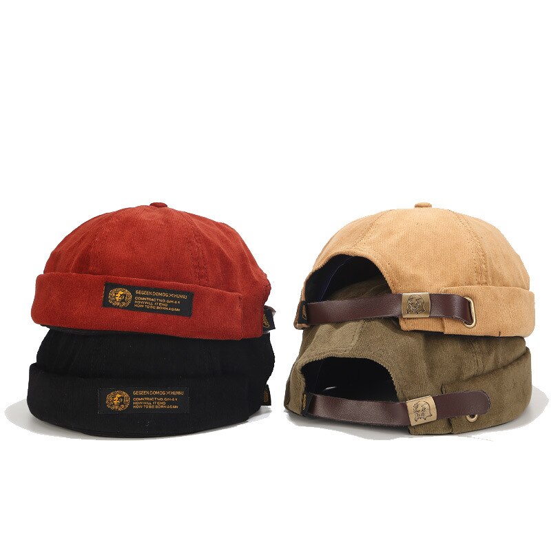 Bonnet rétro en velours côtelé pour hommes, casquette de motard Docker originale, sans bords, tendance Hip-hop, chapeau d'automne et garde au