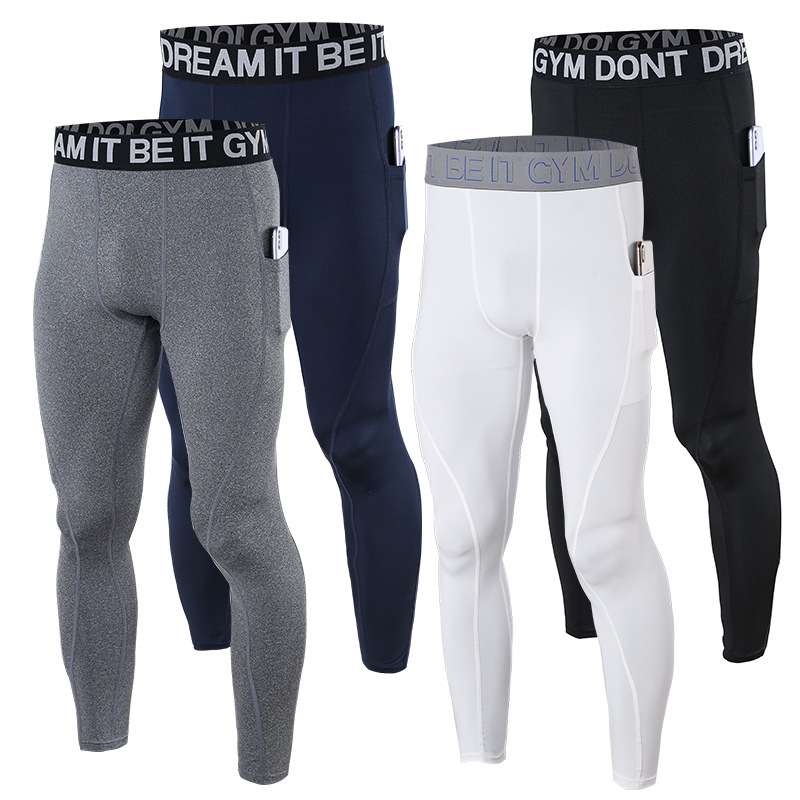 Men Tights Compression Pants Running Men Training Fitness Sports Leggings Pocket Gym Jogging Sweat Pants Male Long -40