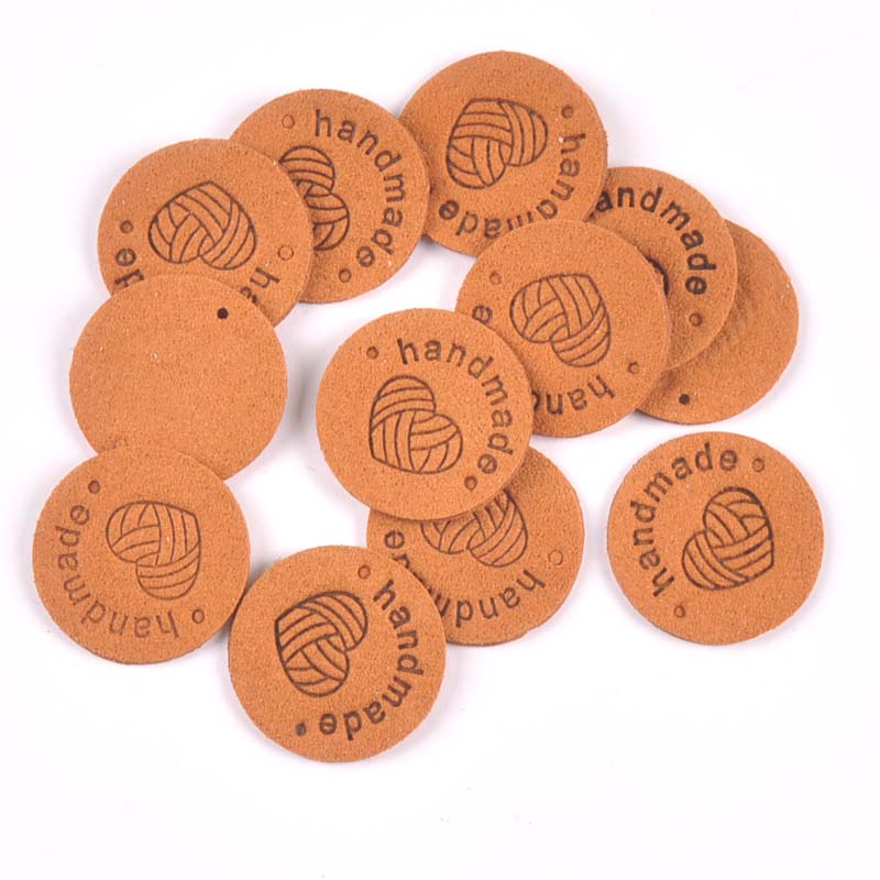 20 piezas, 2,5 cm, tela redonda de PU, etiquetas en relieve hechas a mano, etiqueta de bandera DIY para accesorios de costura de prendas cp3436: Cobre