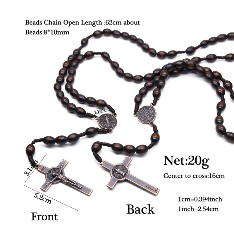 Jesus Houten Gebed Kralen Cross Geweven Touw Katholieke Religieuze Muur Rozenkrans Ketting Sieraden Trui Chain Decor Voor