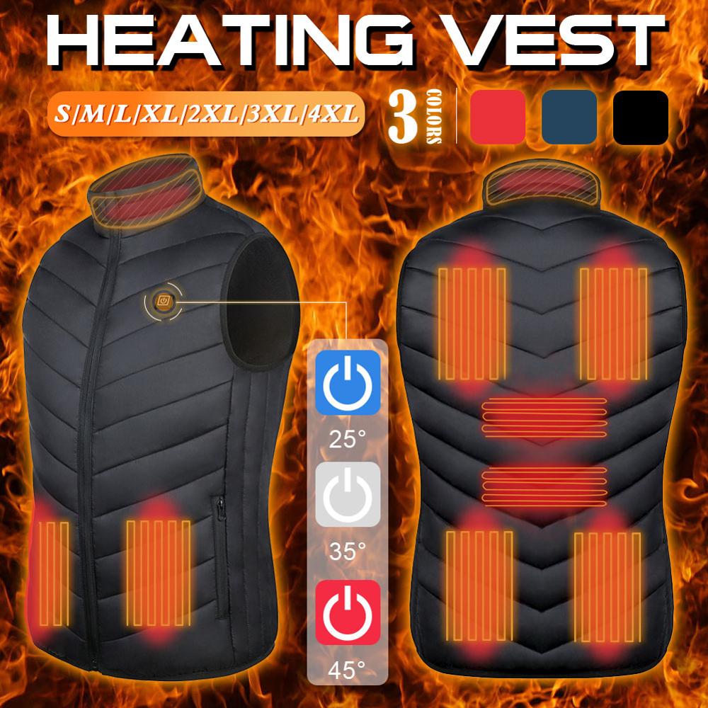 Neue 9 Orten Beheizte Weste Männer Frauen Usb Beheizte Jacke Heizung Weste Thermische Kleidung Jagd Weste Winter Heizung Jacke Schwarze-6XL