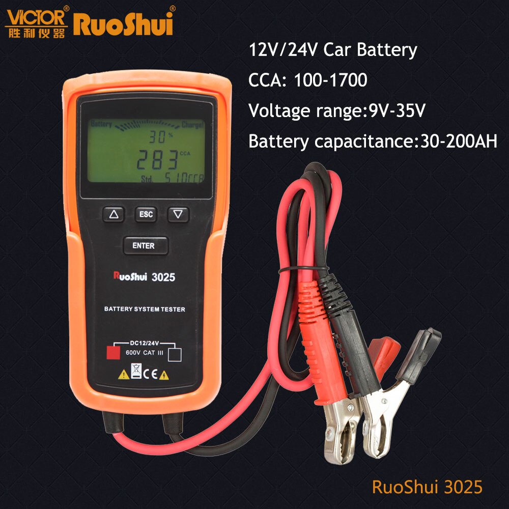 RuoShui 3025 Battery Tester 12V 24V Analyzer 100 to 1700CCA Car Battery Tester Quick Cranking Charging Electrical Circut Tester