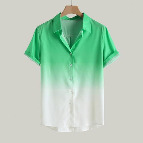 Stijlvolle Mannen Korte Mouw Turn Down Kraag Gradiënt Kleur Print Button Shirt Kleurverloop Print Comfortabel Om Te Dragen Knop: green / XXL