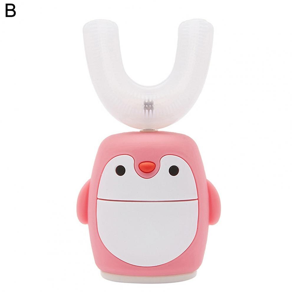 U-Shaped Toothbrush For Children/Teeth Toothbrush Cartoon Shape Waterproof Food Grade Material Kids Cute Electric Toothbrush: Pink B Penguin