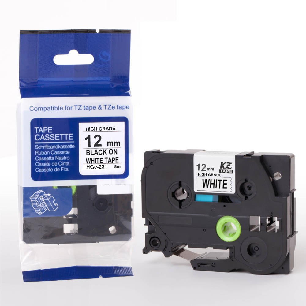 1Pc HGE-231 Black on White 12mm*8m High Grade tapes hge231 hg231 hg-231 hge 231 for brother label printers