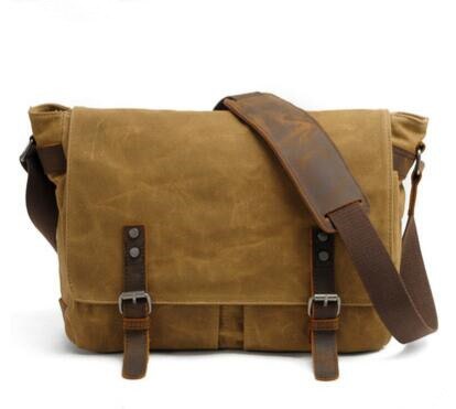 Men Wax oil Canvas Shoulder Bag Male Vintage Messenger Bags Casual Shoulder Bag Crossbody Bags Men's Handbags: Khaki