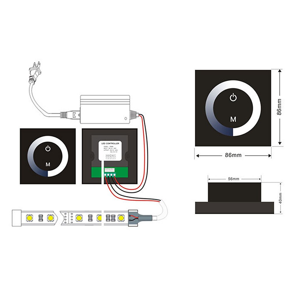 Dc 12v-24v controle de vidro sensível fácil instalar ajustável prático manual universal painel de toque dimmer montado na parede do diodo emissor de luz