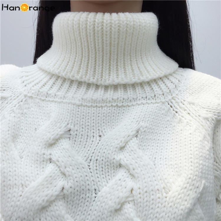 HanOrange Autumn Winter Korean Turtleneck Thick Loose Twist Long Women Sweater White/Red/Black