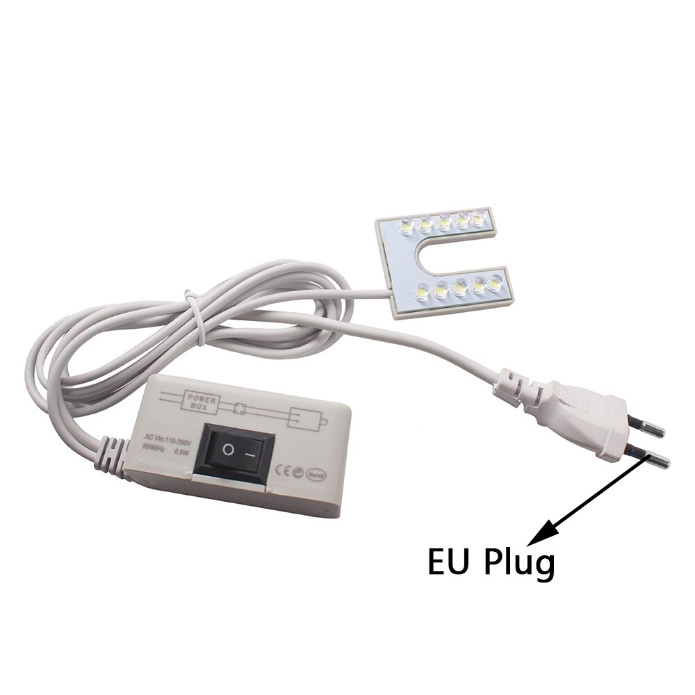 Luz led pescoço de ganso 10led, portátil, luz para máquina de costura, com base magnética, 110-250v, tomada ue/eua: AC220V EU Plug