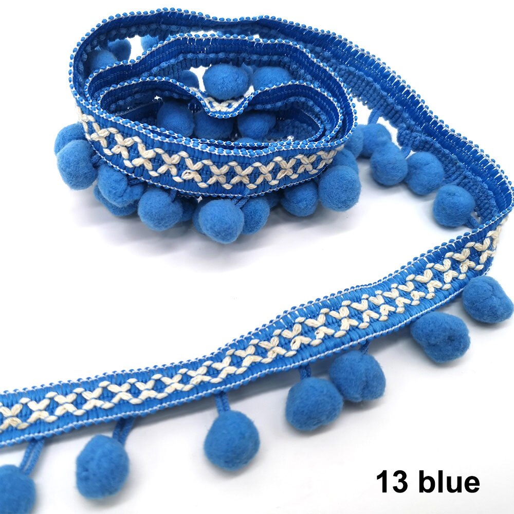 10 Meter Pom Pom trimmen Spitze Stoff NäHenne Zubehör Pompons quaste Trimmen Ball Fransen Band NäHenne Spitze Für DIY Material bekleidung: 13 Blau
