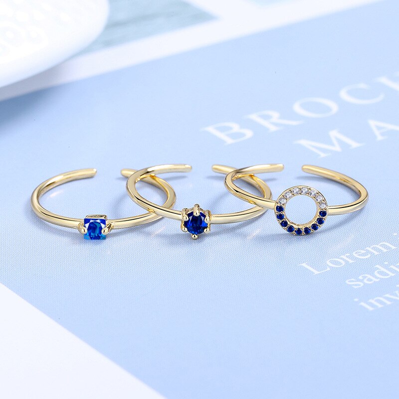 Sipengjel Delicate Eenvoudige Ronde Open Ringen Set Blue Crystal Gold Kleur 3 Sets Ringen Voor Vrouwen Sieraden