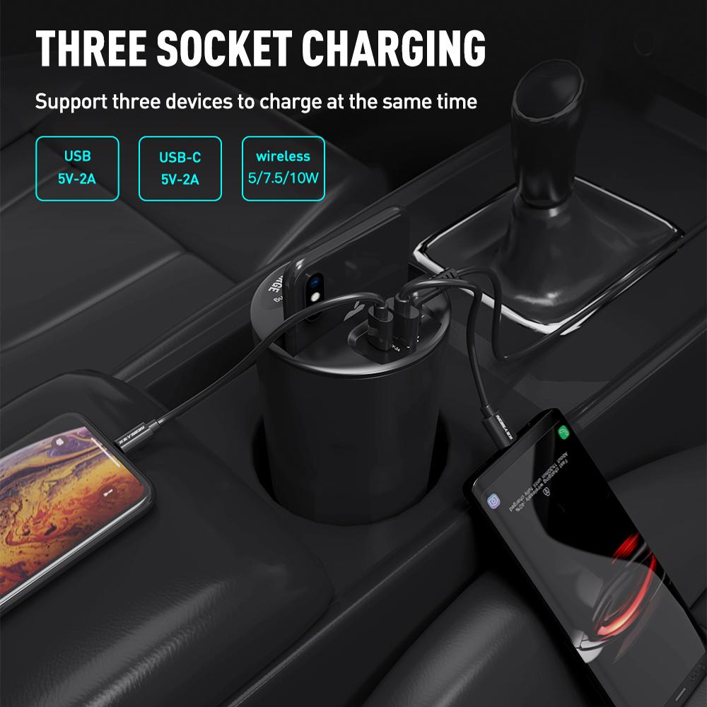 KEYSION 10W Fast Qi Wireless Charger for iPhone 11 Pro XS Max XR Car Cup Holder Charging Stand for Samsung S10 S9 S8 S7 Note 10