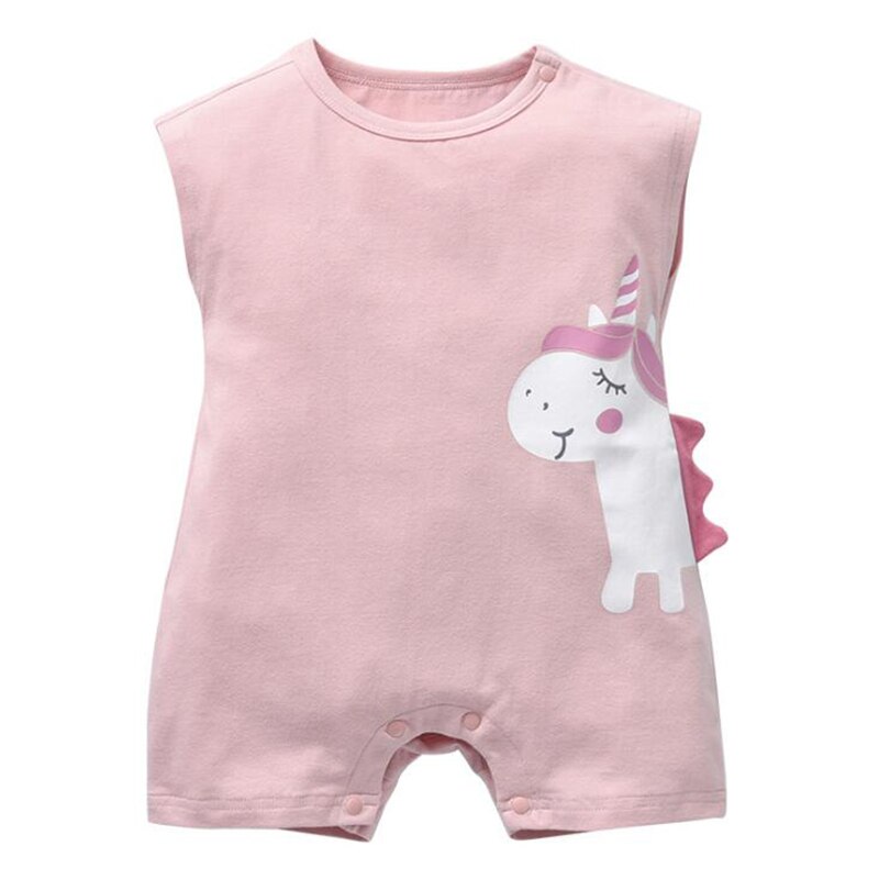 Summer Animal Baby Girl Clothes Sleeveless Newborn Bebe Boy Lion Unicorn Dinosaur Rompers Kawaii Infant Outfit For Children: Pink / 12M