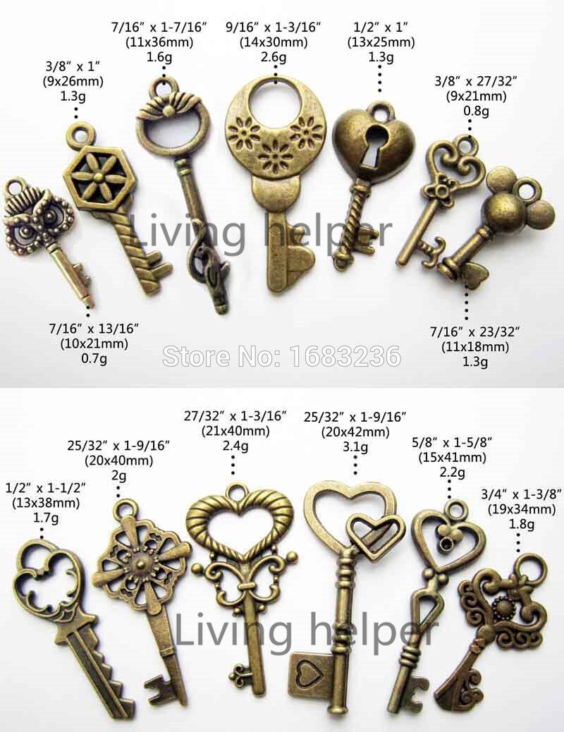 18x antik vintage gammal look dekor skelett nyckel hänge rosett steampunk berlock smycken 9
