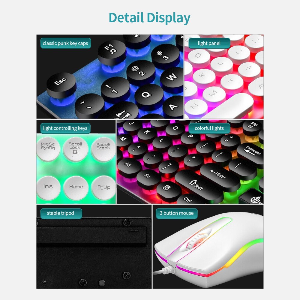 Teclado y ratón flotante Punk con retroiluminación, combinación de teclado y ratón con cable de 104 teclas, colorido ratón 3D para ordenador portátil/PC a prueba de agua