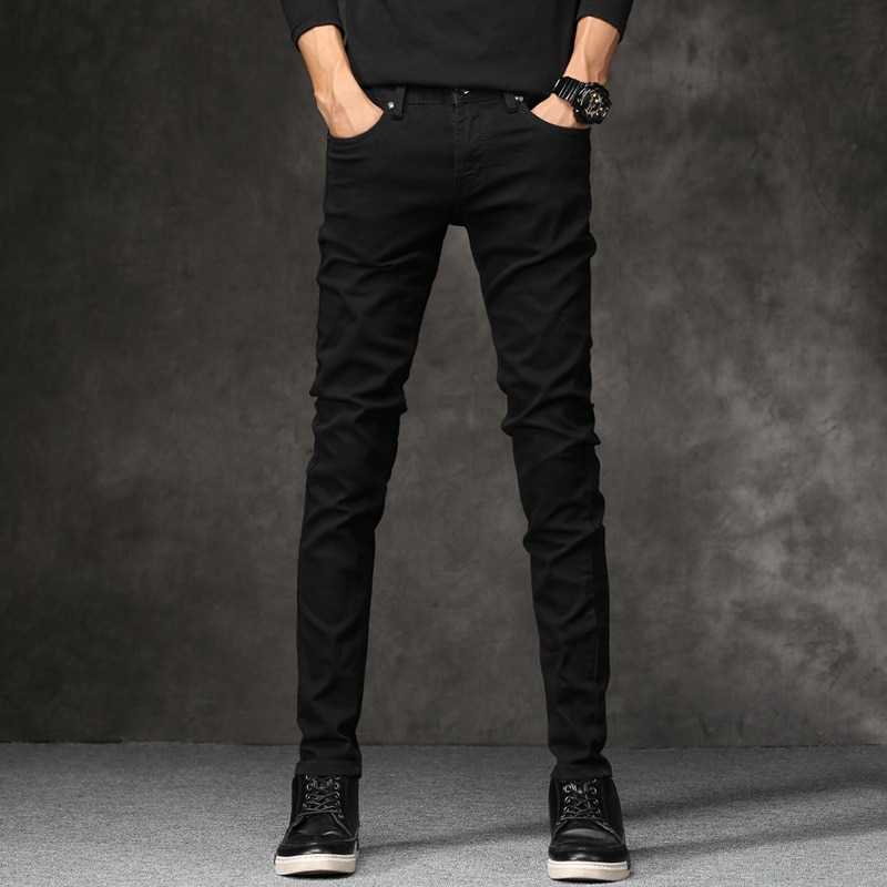 Korean Style Men Jeans Stretch Black Color Casual Pencil Pants Elastic Tight Trousers Streetwear Narrow Skinny Jeans Men: 29