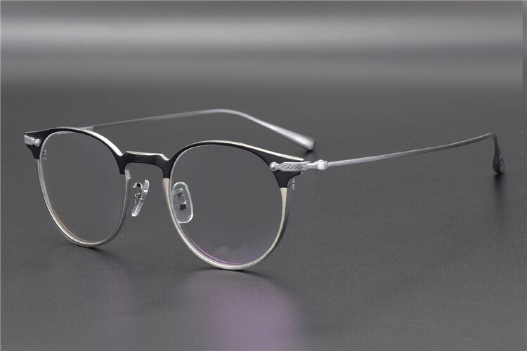 Titanium Glasses Frame Men OV1181 Retro Frame Brand Eye Myopia Prescription Glasses Frames for Men Round Glasses: black sliver frame