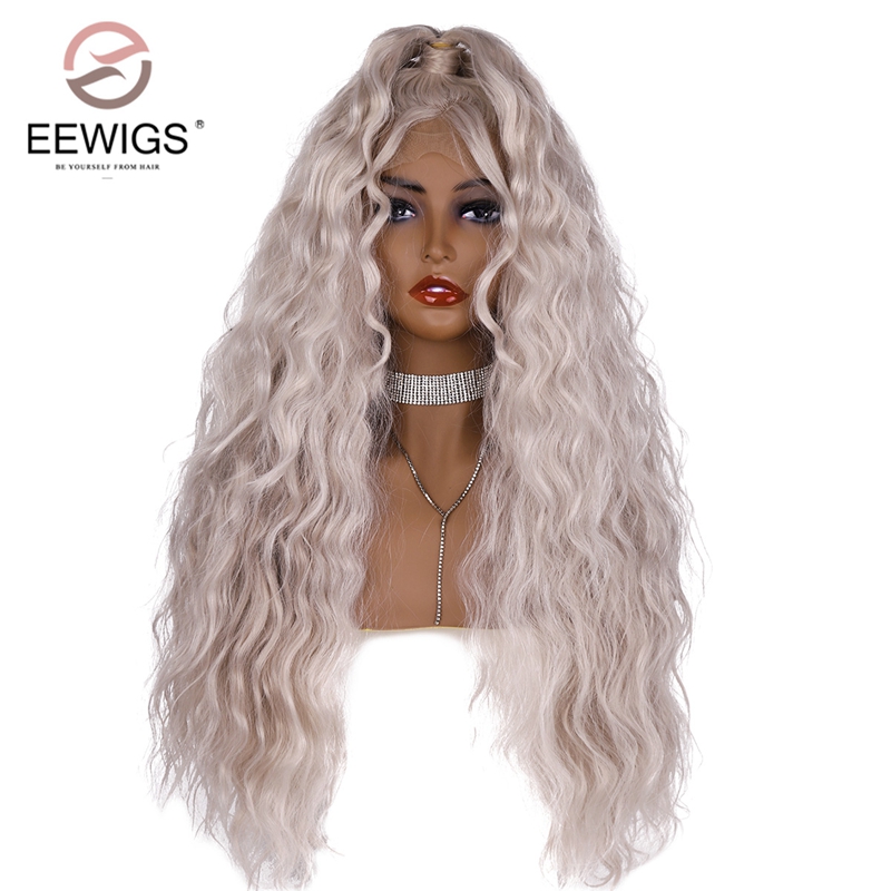 Eewigs Cosplay Pruik Platina Blonde Lace Front Pruik Sliver Haar Met Paardenstaart Hittebestendige Synthetische Pruiken Voor Zwarte Vrouwen