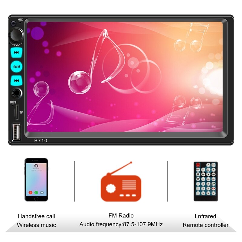Estéreo de coche de doble Din con Bluetooth 7 pulgadas prensa Sn estéreo de coche con enlace coche Radio compatible con Control de volante nosotros