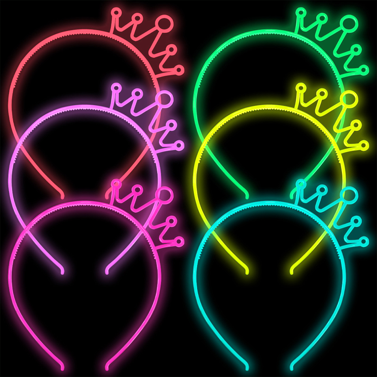 Aro de pelo fluorescente, diadema de plástico que brilla en la oscuridad, suministros para fiestas, fotomatón para decoración de cumpleaños, boda, Baby Shower, 6 uds.