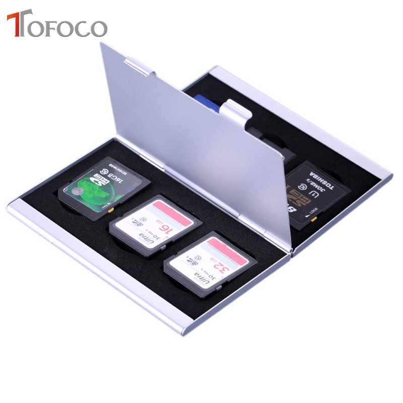1PC Zwart Rood Zilver Aluminium Memory Card Holder Case 6 SD SDHC MMC SDXC Geheugenkaart TOFOCO