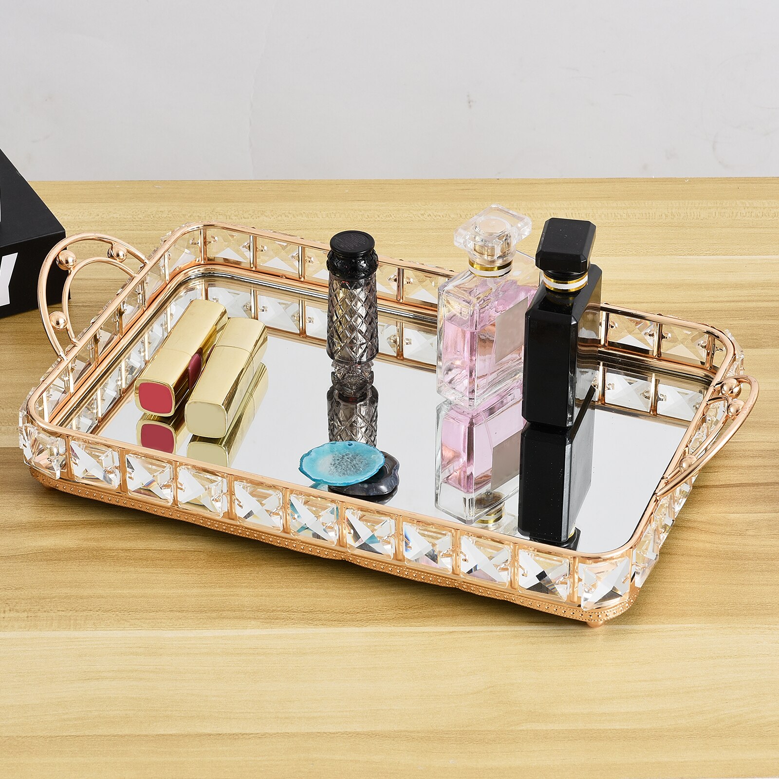 1pc miroir Vanity maquillage parfum plateau salle de bain chambre plateau décoratif: golden