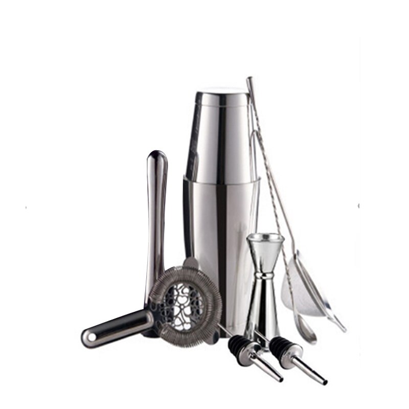 CocktailShaker 750ml Black Color 9 PCS Bar Set household party etc Color Shiny Stainless Steel Boston Cocktail Shaker Set