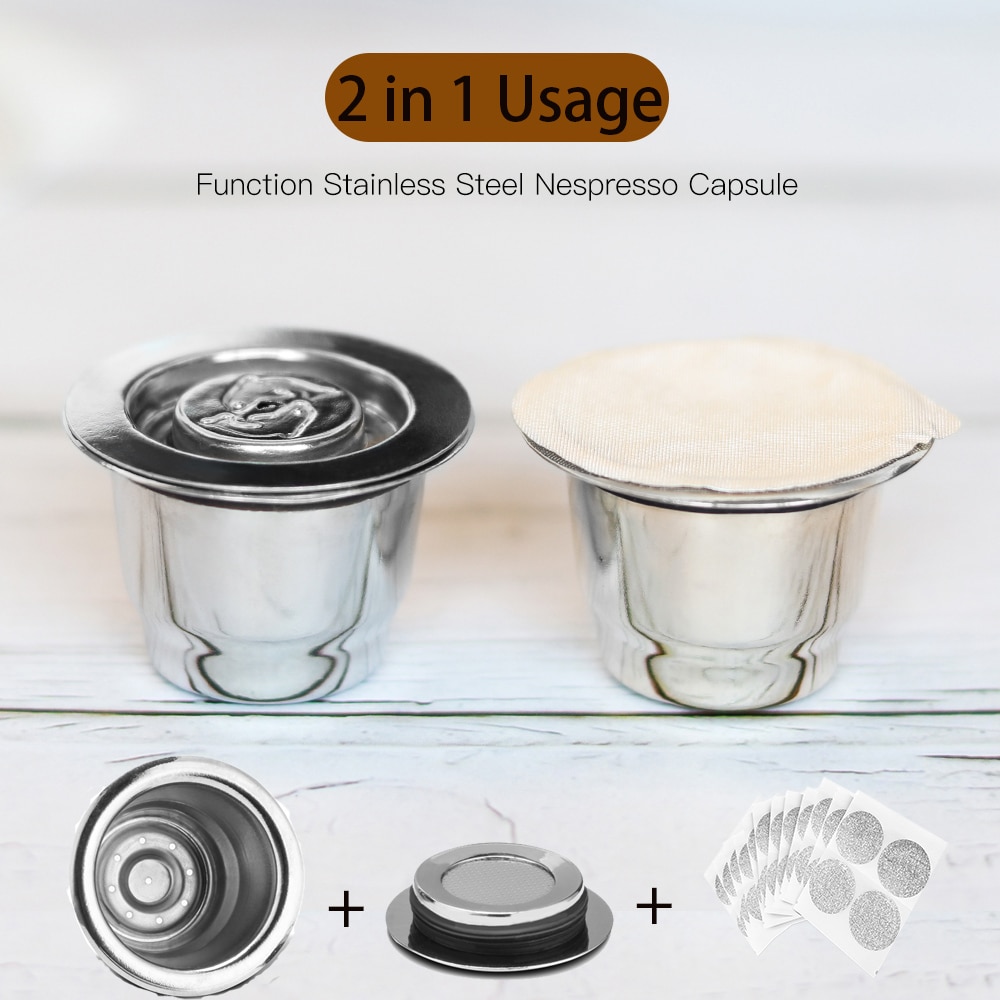 2 in 1Usage Nespresso Capsule Filter Refillable Crema Coffee Capsules Pods Compatible With Reusbale Lids Foils