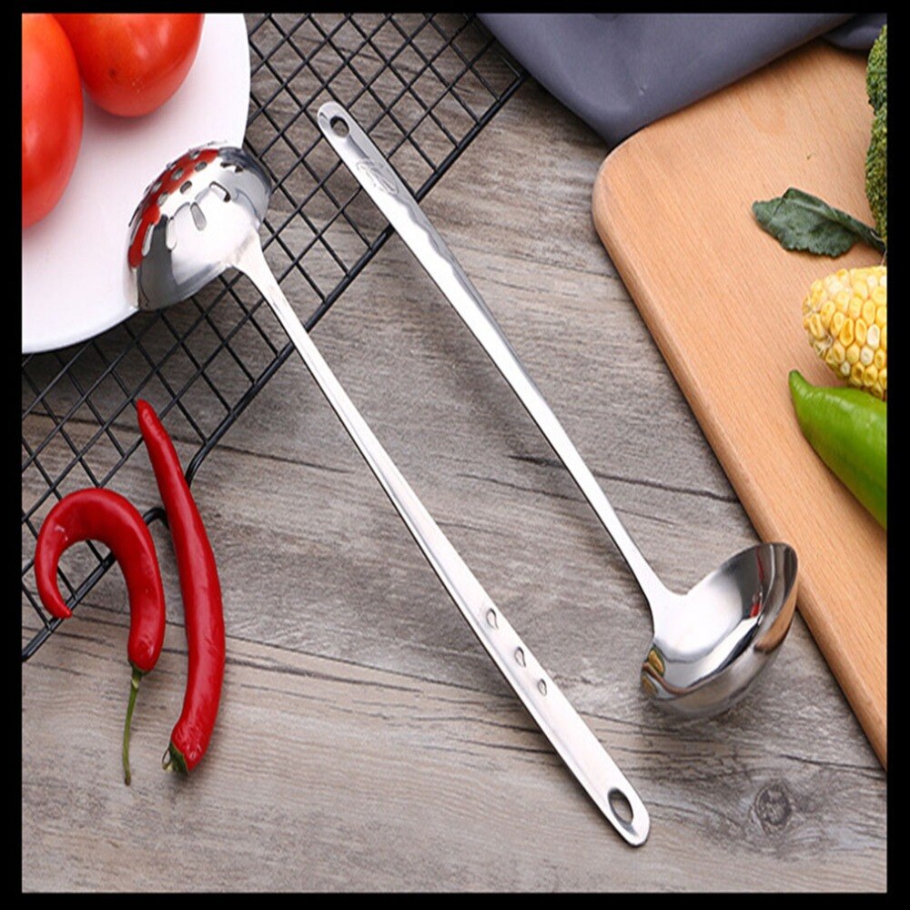 Colador de mango largo de acero inoxidable, cuchara para sopa, filtro de concha, desnatador de postres, cucharada de gachas, accesorios de cocina