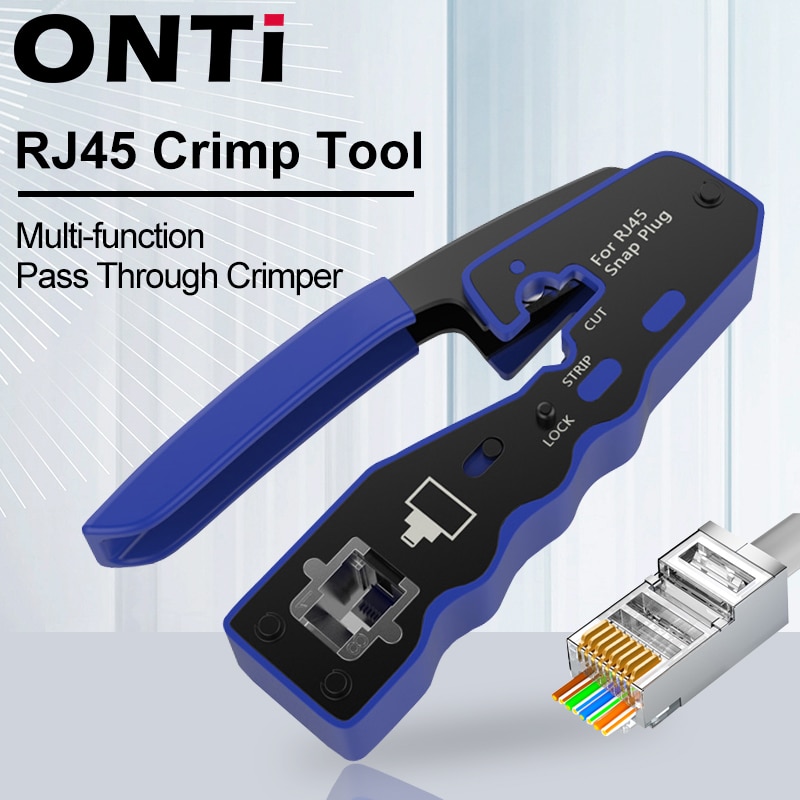 ONTi RJ45 Cat7/6/6A/5E Connector, RJ45 Crimper Tool Pass Through Crimp met Vervanging Blade Ethernet Kabel Stripper