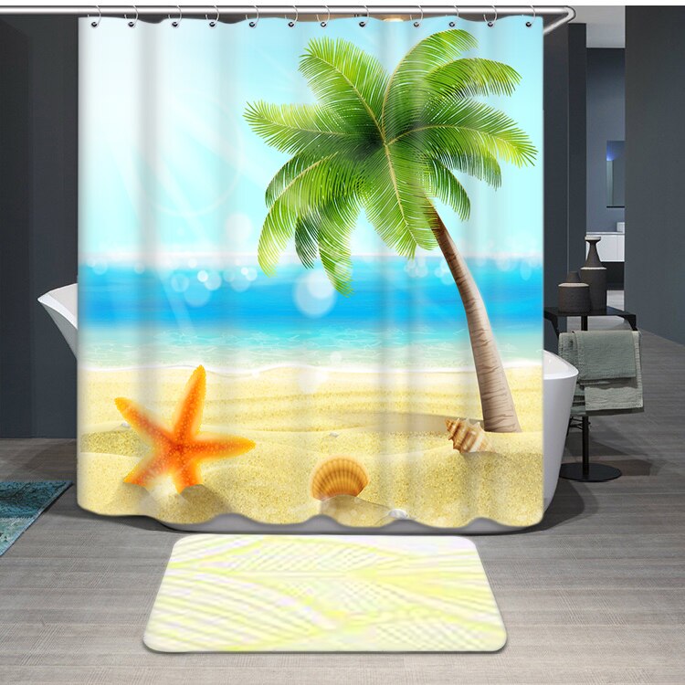 1800X1800Mm Kokosnoot Grote Oceaan Badkamer Douchegordijn Waterdicht Verdikking Meeldauw Badkamer Gordijn Partitie Gordijn Gordijn