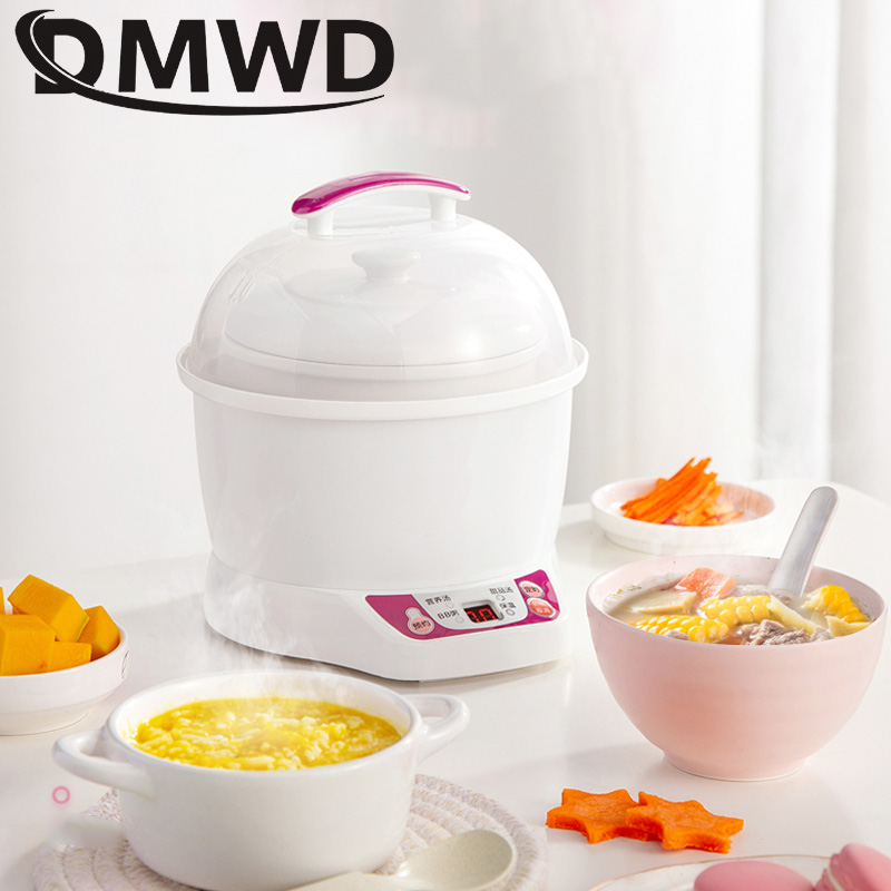 Dmwd Elektrische Keramiek Slowcooker 0.7L Water Kookpan Mini Babyvoeding Pap Ontbijt Koken Birdsnest Soep Boiler Steamer