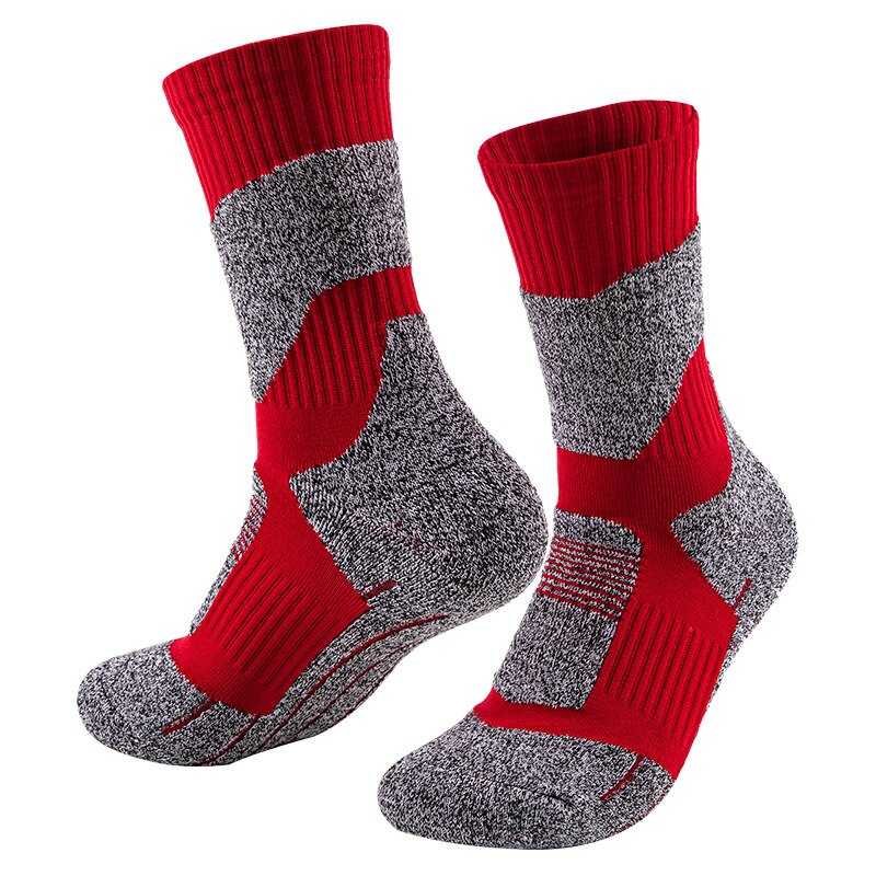 Männer Baumwolle Athletische Socken Dicken Kissen Atmungsaktive Sport Wandern Bergsteigen Ski Socken Dicke Winter Thermische Besatzung Socken: rot