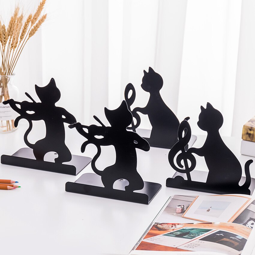 Sujetalibros de Metal con forma de gato, soporte decorativo para libros, color negro, y la Oficina para el hogar, 1 par