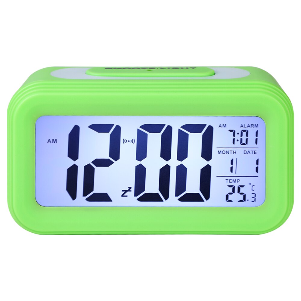 LED Digital Alarm Clock Electronic Clock Smart Mute Backlight Display Temperature & Calendar Snooze Function Alarm Clock: 1-Green