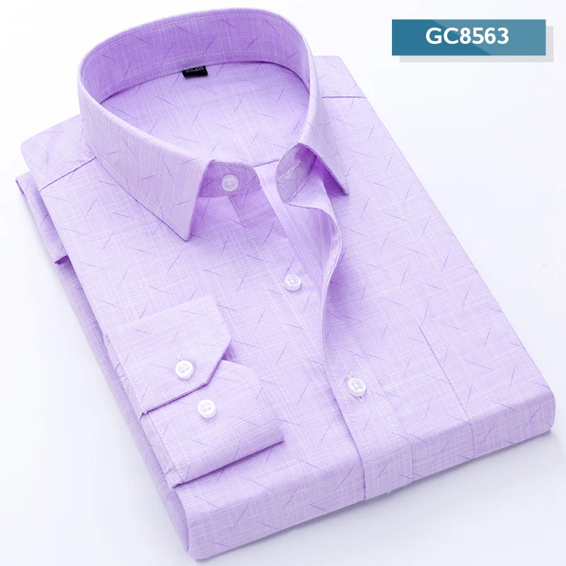 Nueva de camisas para hombre, manga larga, Formal, clásico, a cuadros, informal, suave, cómodo, con un solo bolsillo, con botones, Camisa Social juvenil: L / Gris oscuro