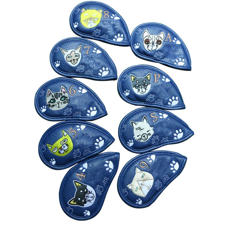 9 Pcs Portable Golf Club Headcovers Cute Cartoon Pattern PU Waterproof Cover
