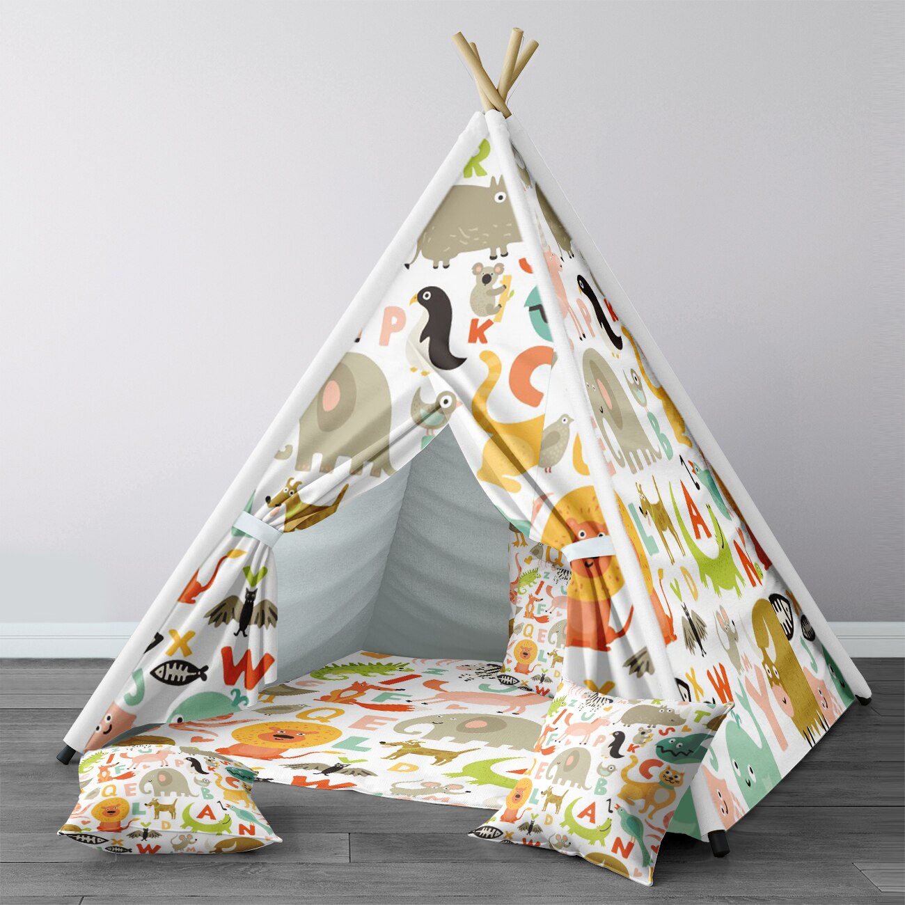 Spelen Tent Voor Kinderen Wigwam Draagbare Indoor Speeltuin Tenten Kinderen Slaapkamers Wit Alfabet Olifant Leeuw Model 1389