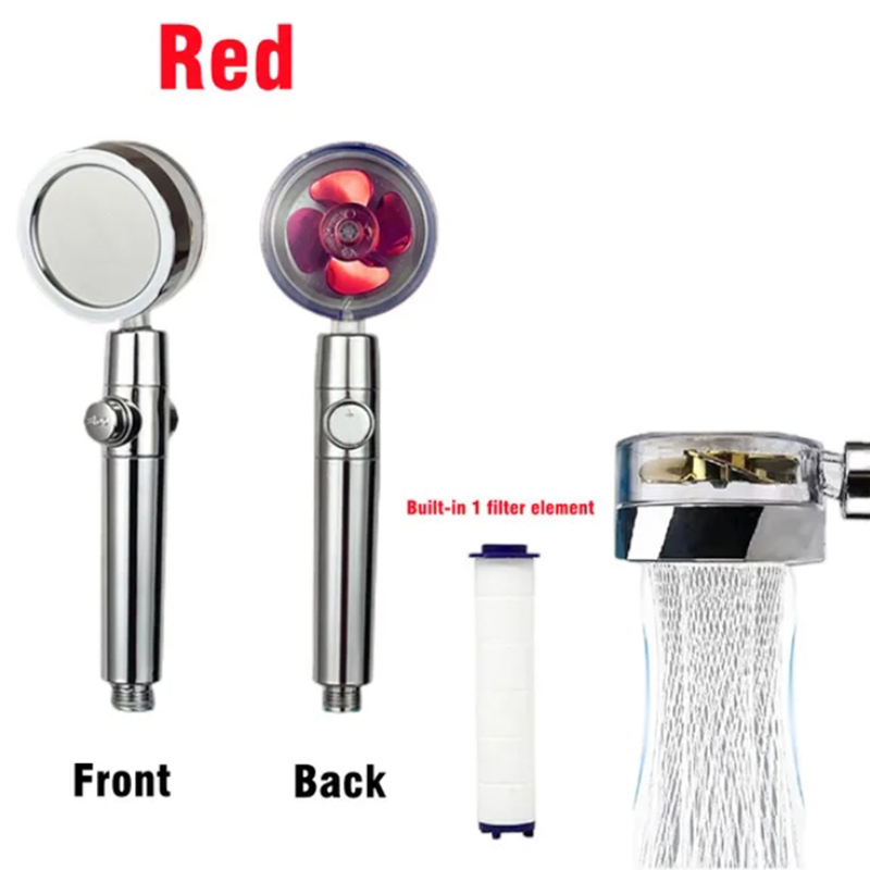 Pommeau de douche à ventilateur à turbine rotative à 360 degrés, spray à économie d'eau à haute pression, filtre de pommeau de douche réglable, accessoires de salle de bain: Rouge