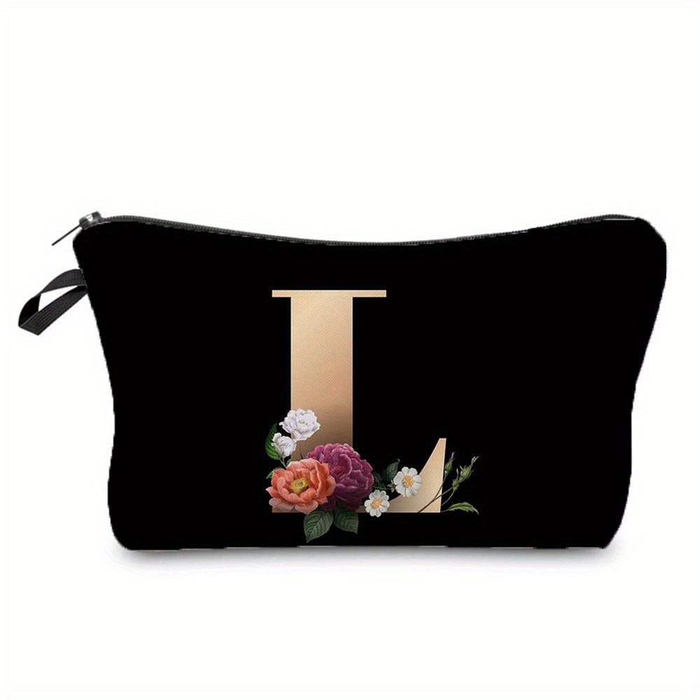 Flower & Letter Print Cosmetic Bag, Zipper Portable Makeup Pouch, Lightweight Coin Purse toiletry bag cajas organizadoras