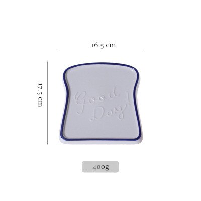 Ceramic bread tray toast bread shape tray hand painted glaze desert plate Breakfast bread sushi tray: Blue