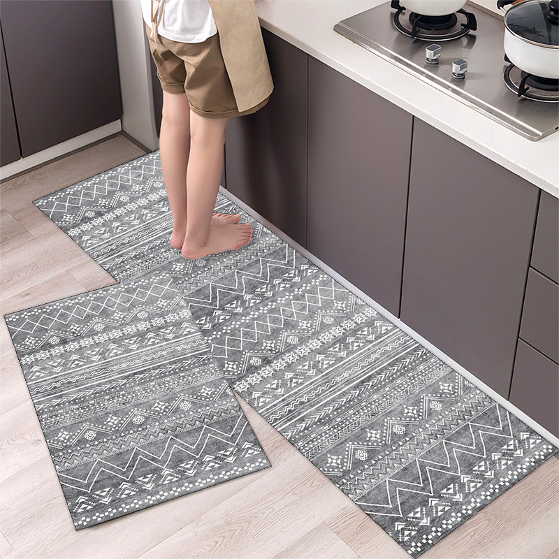 Moderne Küche matt Einfache nordisch Stil Lange Streifen Bereich Teppich Absorption Fußmatt Eingang Anti-Unterhose Boden Teppich Hause Dekor: 800mm x 800mm / Schwarz