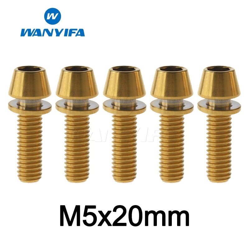 Wanyifa M5X16 18 20 Titanium Ti Taper Head Bolt Screw with Washer for Bike Part Bicycle Stem: M5X20 Gold