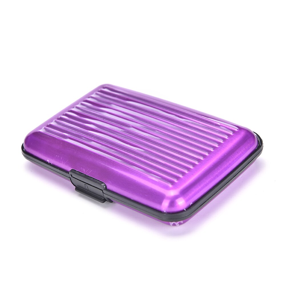 Tarjetero de Metal brillante para hombre y mujer, caja de almacenamiento de aluminio/pu, impermeable, para tarjeta de crédito e identificación: Purple