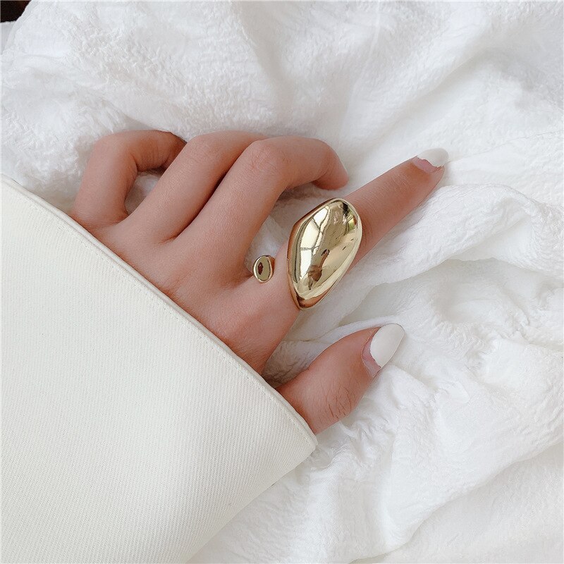 Aomu geometriske uregelmæssige linje metal guld sølv farve store ringe til kvinder fest bryllup smykker gi: 3