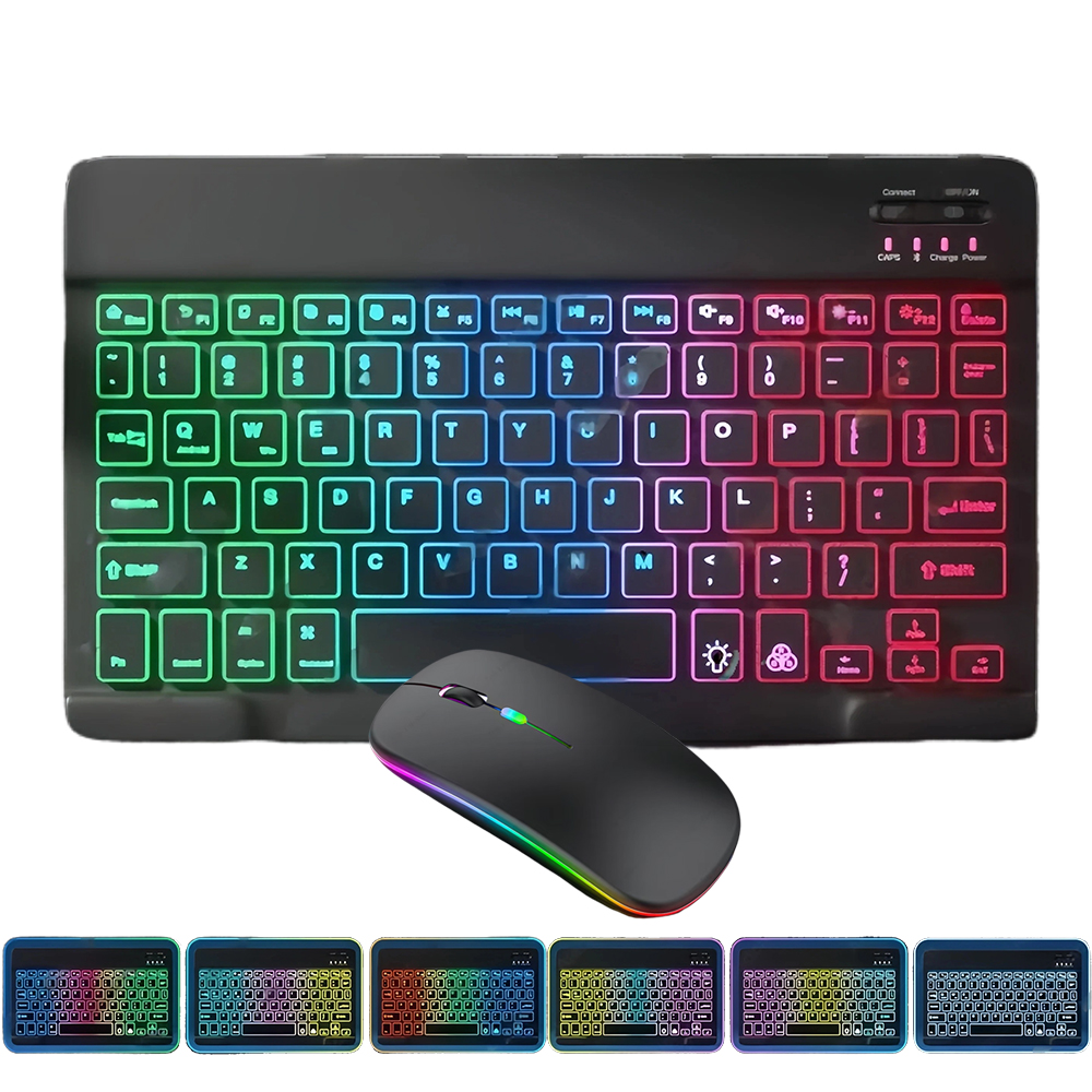 Tastatur- und Maus-Set, Bluetooth-Tastatur + kabellose Bluetooth/2,4 G-Maus, RGB-Tastatur mit Hintergrundbeleuchtung, wiederaufladbare Tastatur: Blau