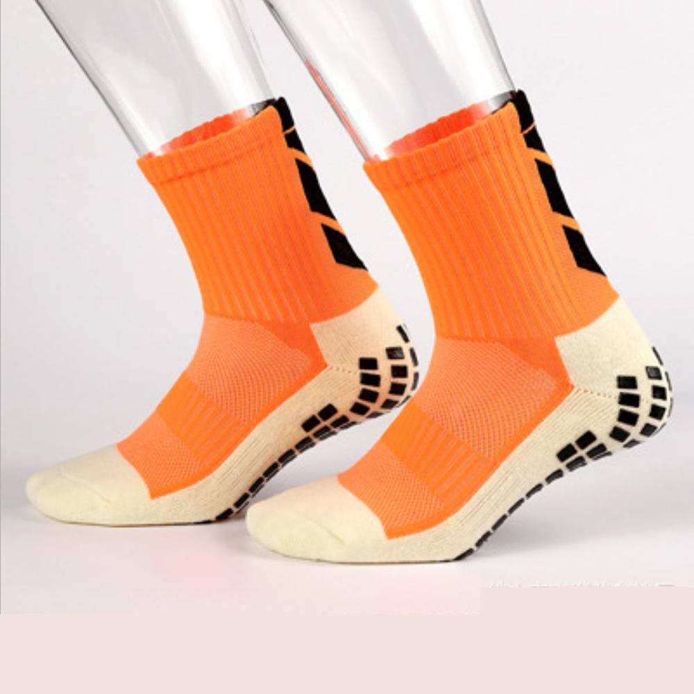 Anti-Slip Breathable Sports Socks Men Cotton Breathable Absorb Sweat Fast-Dry Football Rubber Soccer Running Cycling Sock: Orange