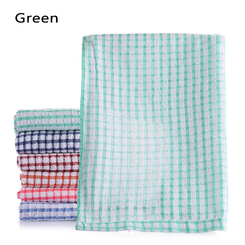1pc 42*62cm absorberande torkhandduk bomull kökshanddukar tvätt skålen rengöringsdukar gitter handduk köksmaterial: Grön