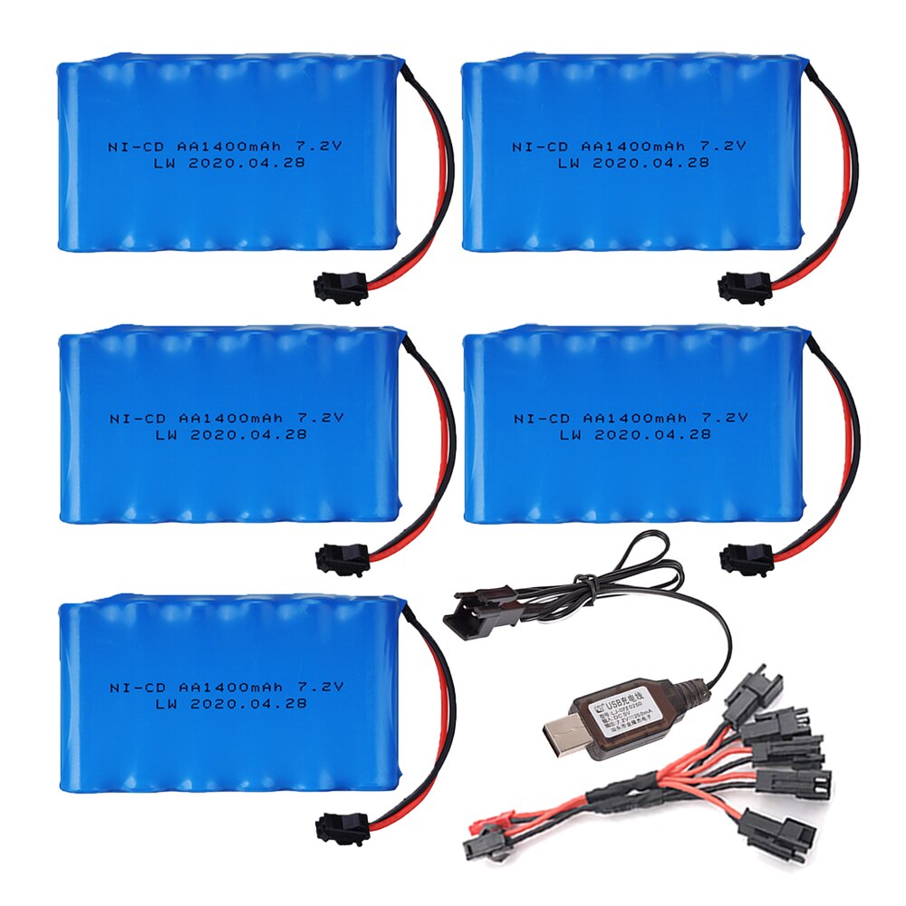 7.2 V 1400 mAh Ni-Mh batteria ricaricabile spina SM con caricabatterie per RC Camion RC auto RC barca del RC serbatoio parti nimh AA 7.2 v 1400 mah: 5pcs USB 5in1